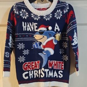 33 Degrees Little Kids Shark Christmas Sweater: Blue/red: New With Tags: XL (7)